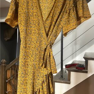Max Studio Yellow Floral Wrap Midi Dress